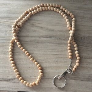 Natural Wood Beaded Keychain Necklace